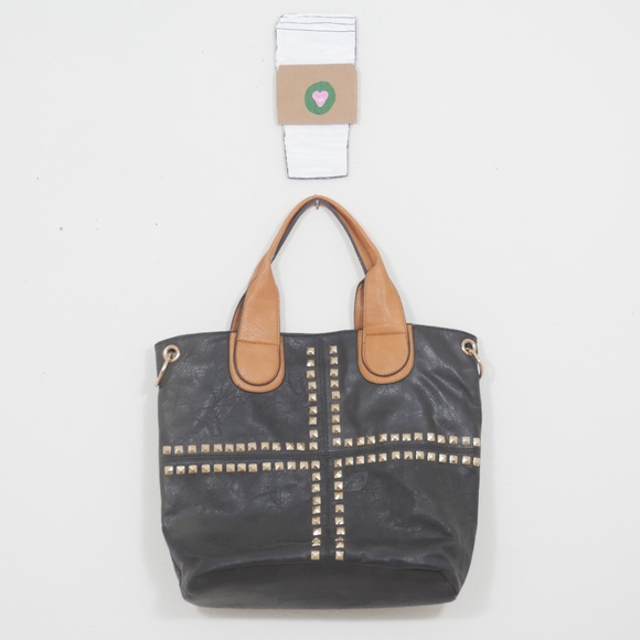 Yoki Handbags - Yoki gold studded faux leather tote bag